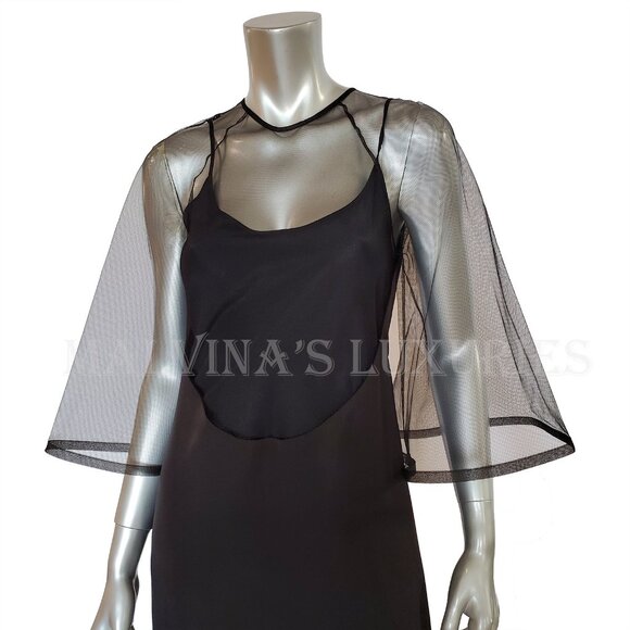 GUCCI DRESS BLACK VISCOSE SILK FAILLE MESH DETACHABLE SLIP sz IT 40 US 4 - Picture 7 of 15